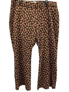 Anthropologie The Sabine Knit Flowered Pull-On Kick Flare Pant 16W Brown Retro